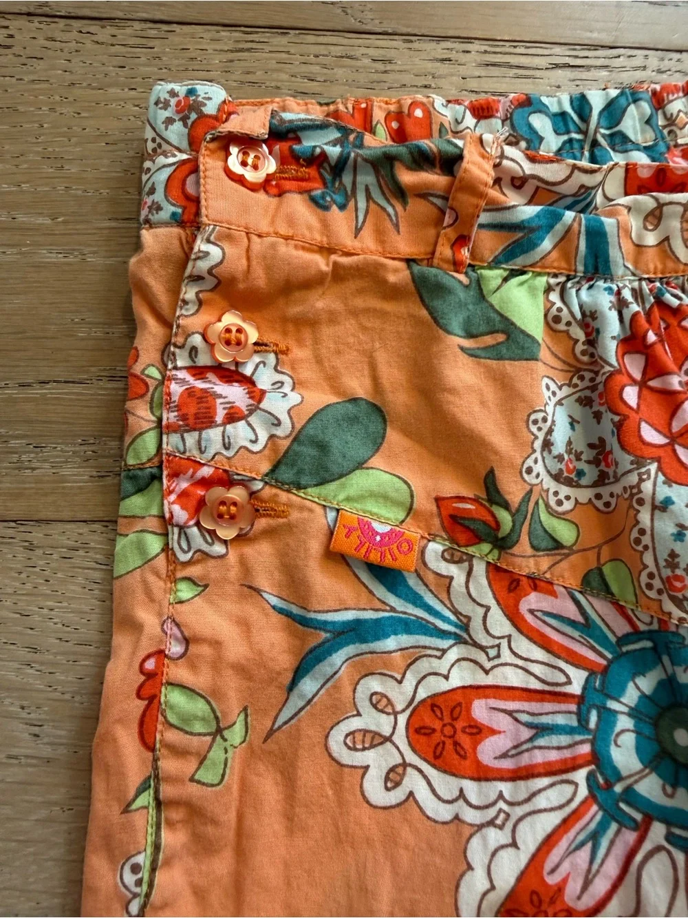 Girls Vintage Oilily Floral Orange Cotton Ruffle Hem Pants size 4 | boho vintage - Picture 2 of 5
